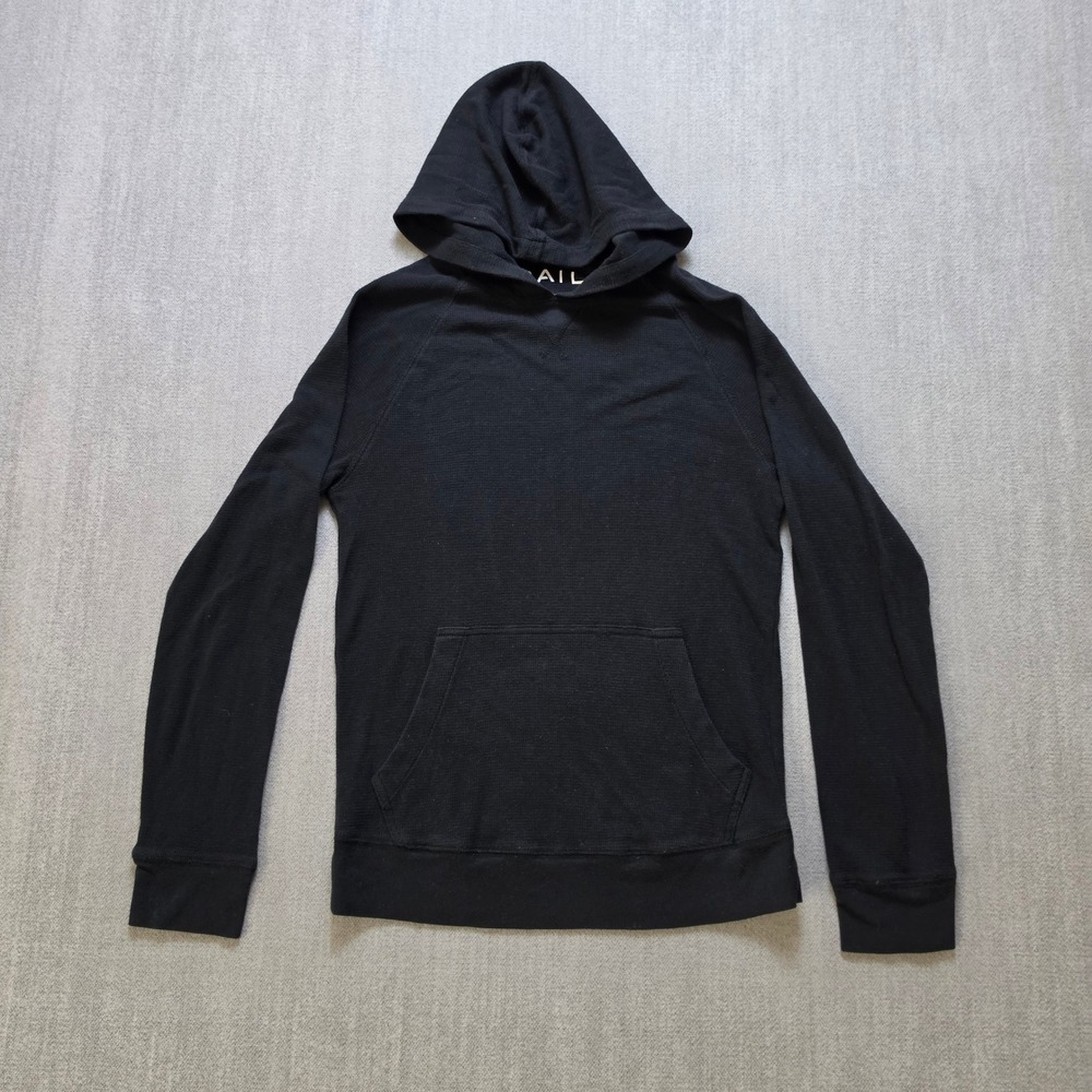 The Rail Hoodie Men XS Black Waffle Knit Thermal Pullover Raglan Sleeve
